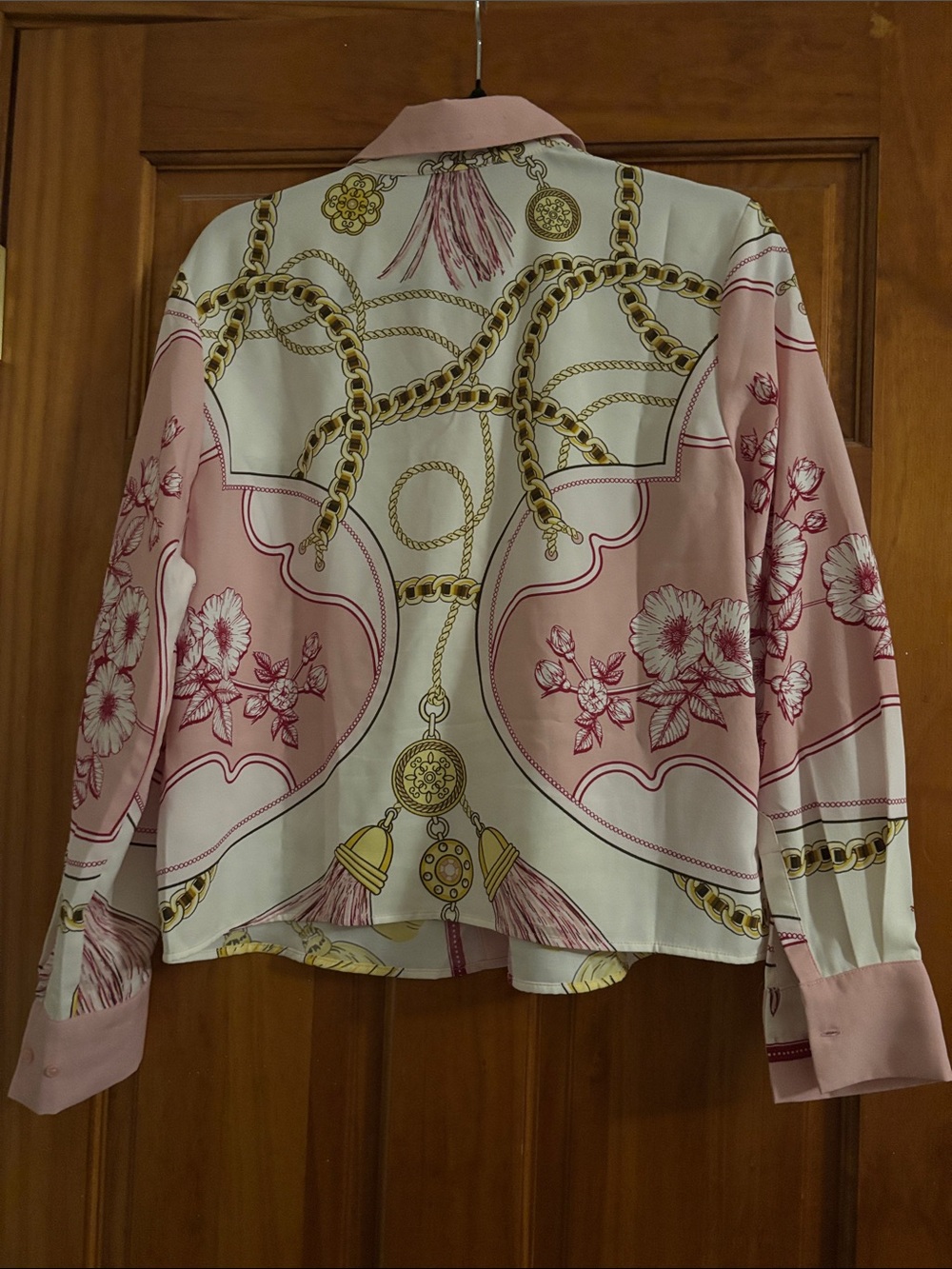 RACHEL Rachel Roy Pink, White & Gold Chain-Print Button-Down Shirt - Picture 2 of 2